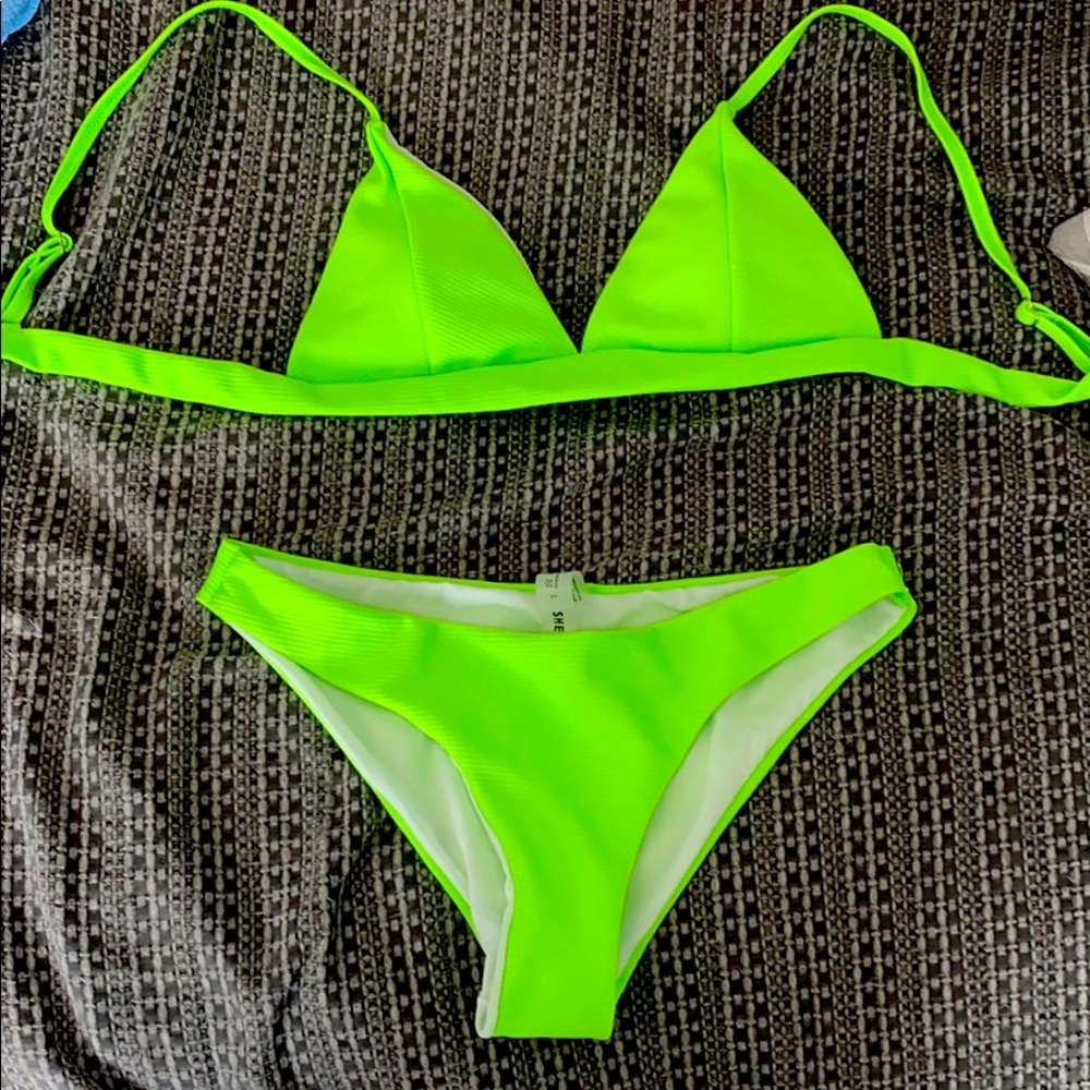 neon green shein bikini